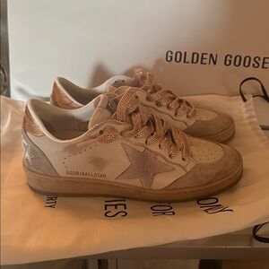 Golden Goose Tan and Cream Sneakers